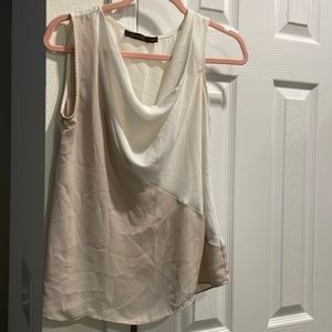 White and beige cowl neck top